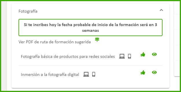 inscripciones de los cursos de fotografía en el sena