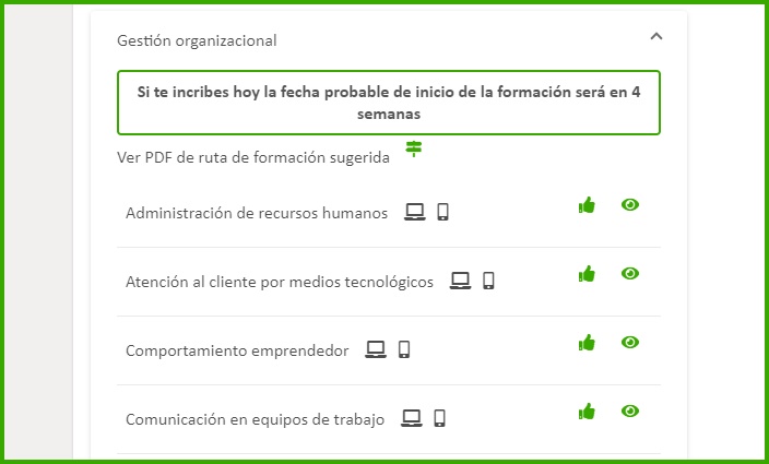inscripciones de los cursos de gestión organizacional en el sena
