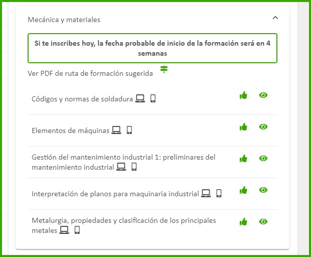 inscripciones de los cursos de mecánica y materiales en el sena