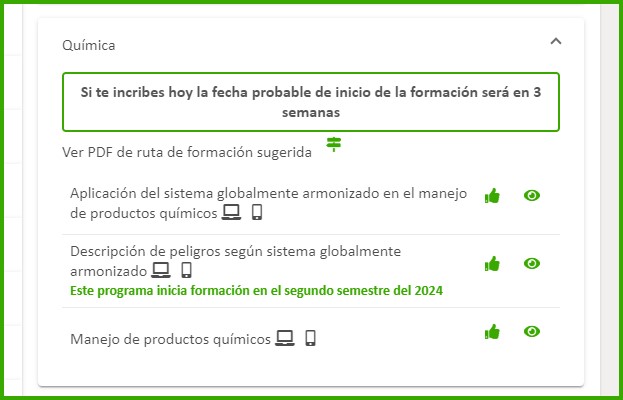 inscripciones de los cursos de química en el sena